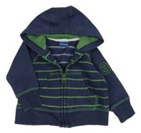 Tmavomodro-zelená pruhovaná propínací mikina s číslem a kapucí Cherokee