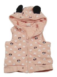 Růžová zateplená tepláková vesta s Minnie a srdíčky a kapucí Disney