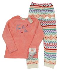 Nové - Růžovo-bílo-barevné vzorované plyšové pyžamo s nápisem Primark