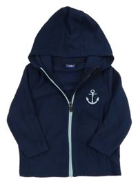 Tmavomodrá fleecová propínací mikina s kotvou a kapucí Lupilu