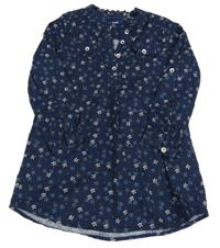 Tmavomodré plátěné květované šaty Okaidi