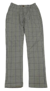 Bílo-modro-šedo-černé kostkované chino slim kalhoty Next