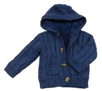 Tmavomodrý vzorovaný propínací zateplený svetr s kapucí George