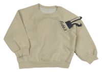 Béžovo-antracitová mikina s oušky a kapsou na zádech 