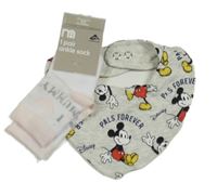 Nové - 2set - Světlešedý slinták s Mickeym + bílo-růžové ponožky s nápisem a srdíčky 