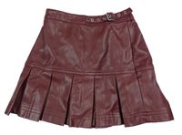 Vínová koženková skládaná sukně River Island