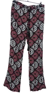 Dámské černo-růžovo-bílé vzorované volné kalhoty Dorothy Perkins 