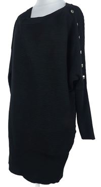 Dámské černé žebrované svetrové šaty s gombíky River Island 