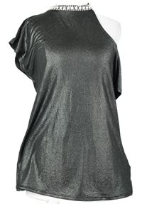 Dámské černo-stříbrné třpytivé asymetrické tričko s kamínky River Island 