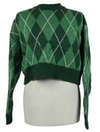 Dámský zeleno-tmavozelený károvaný crop svetr Don´t call me Jennyfer 