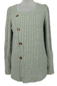 Dámské šedé proužkované žebrované úpletové triko s knoflíčky 