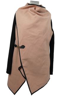 Dámský světlerůžovo-černý flaušový kabát s úpletovými rukávy Quiz 