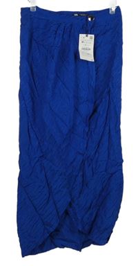 Nové - Dámská safírová proužkovaná midi sukně s rozparkem Zara 