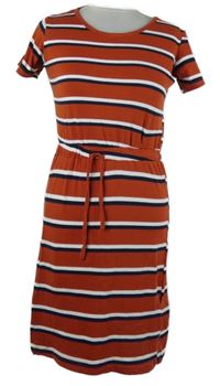 Dámské cihlovo-tmavomodro-bílé pruhované šaty se stahováním Ever.me 
