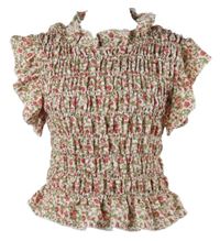 Dámská červeno-zelená kytičkovaná žabičková crop halenka Boohoo 