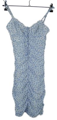 Dámské bílo-světlemodré kytičkované tylové řasené šaty H&M
