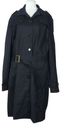 Dámský černý šusťákový podzimní kabát s páskem 