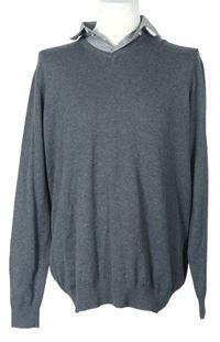 Pánský tmavošedý svetr s košilovým límečkem George 