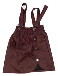 Vínová koženková sukně s kšandami