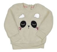 Bílá chlupatá mikina s medvědem Nutmeg