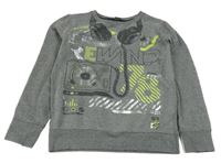 Šedá mikina se sluchátky a potiskem 