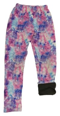 Růžovo-modré zateplené legíny 