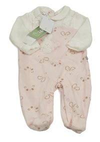 Nové - růžovo-bílý sametový overal s králíčky iDo