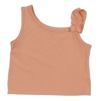 Růžový žebrovaný crop top s volánem 