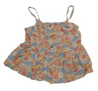 Růžový crop top s květinami a knofliky H&M