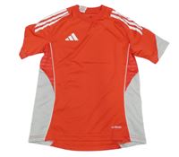 Červeno-šedé sportovní funkční tričko s pruhy Adidas 