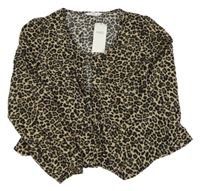 Nové - Béžovo-černá leopardí zavazovací halenka M&S