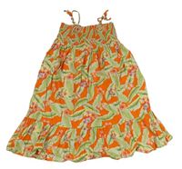 Oranžovo-zelené květované žabičkové midi šaty H&M