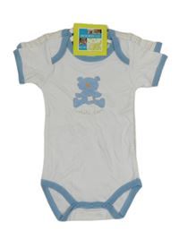 Nové - 2x body - bílé s medvídkem + pruhované 