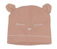 Světlerůžová pletená čepice s medvídkem Primark