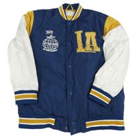 Tmavomodro-žluto-bílý šusťákový zateplený bomber s písmeny Zara