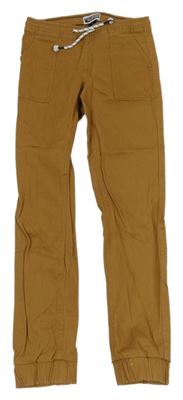 Medové plátěné cuff kalhoty Pocopiano