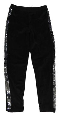 Černé plyšové legíny s překlápěcími flitry Y.F.K.