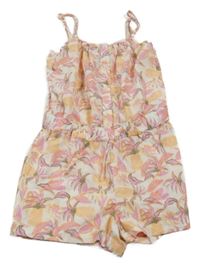 Bílo-meruňkovo-růžový vzorovaný kraťasový overal s ananasy Name it