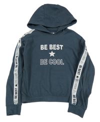 Tmavošedá fleecová crop mikina s nápisy a kapucí Ergeenomixx