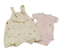 2set - Smetanové laclové kraťasy s kytičkami + body se slonem 