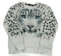 Bílo-tmavošedá vzorovaná chlupatá mikina s tygrem C&A