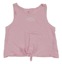 Světlerůžový crop top s nápisem a uzlem H&M