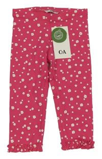 Nové - Tmavorůžové capri legíny s kytičkami C&A