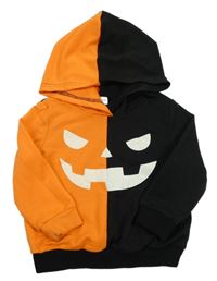 Černo-oranžová mikina s kapucí a Haloween motivem 