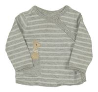 Šedo-bílý pruhovaný propínací svetr s žirafou Mothercare 