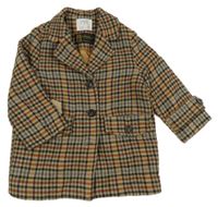 Béžovo-barevný kostkovaný vlněný zateplený kabát Zara