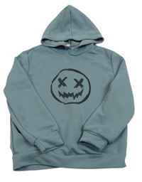 Modrošedá mikina se smajlíkem a kapucí Shein