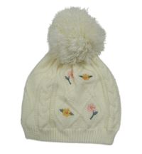 Smetanová pletená podšitá čepice s kytičkami a bambulí George 
