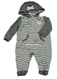 Šedo-bílá pruhovaná tepláková kombinéza s tygrem a kapucí C&A