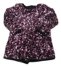 Černý sametový kraťasový overal s růžovými flitry Tu